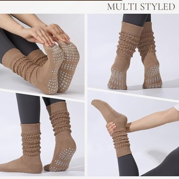 4 Pairs Grip Pilates Socks for Women, Non Slip Yoga Slouch Socks Barre Workout - Picture 5 of 9